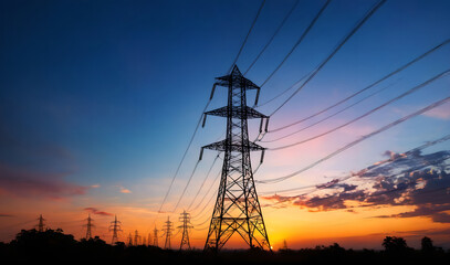 Fototapeta premium power lines and sunset