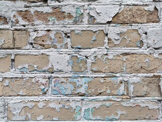 Wall with cracked paint. Old brick wall