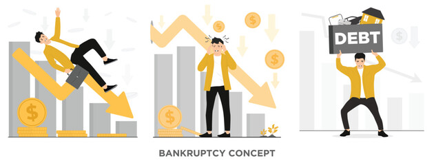 Flat vector businessman Bankruptcy debt Concept illustration