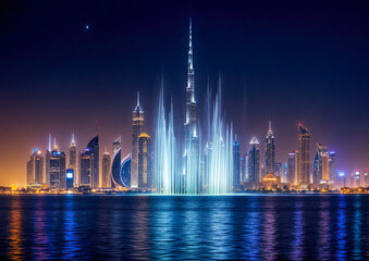 Dubai skyline at night, United Arab Emirates (UAE)