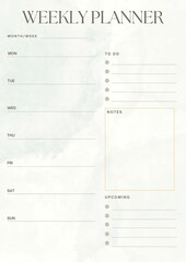 Weekly planner with days of the week and sections for notes and to-do lists - obrazy, fototapety, plakaty