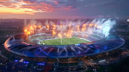 Naklejka premium Euro 2024 Inauguration Celebration at German Stadium with Fireworks Display