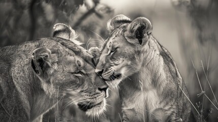 Predator´s love. Lioness and cub in the Kruger NP, South Africa - obrazy, fototapety, plakaty