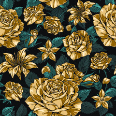 Obrazy na Szkle  Elegant flowers colorful pattern seamless
