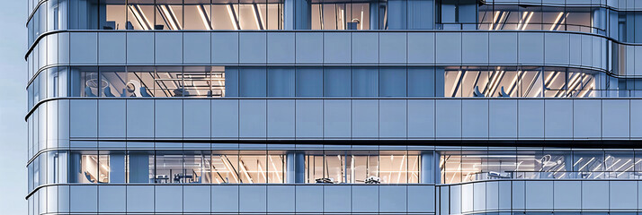Modern Office Building Exterior, Blue Glass Facade Reflecting the Sky, Urban Architectural Beauty