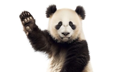 Friendly Panda Waving Hello Isolated on White Background