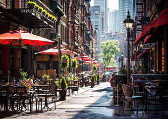 Street view of a street in New York City, United States.