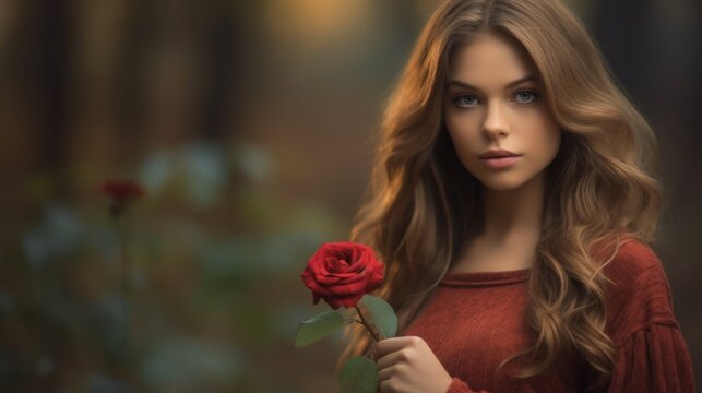 beautiful girl with the rose in hand 8k photography
