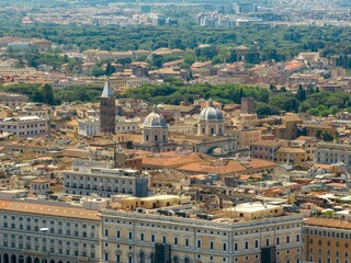 Aerial view of the city of Rome, Italy, with the iconic tower in the foreground.