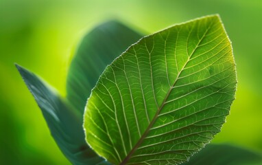 Obraz premium A leaf is shown in a close up, with the veins and texture of the leaf visible