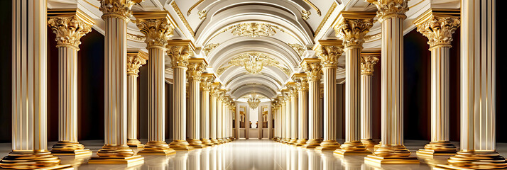 Modern Palace Corridor: A Fusion of Classic Elegance and Contemporary Design in an Architectural Masterpiece
