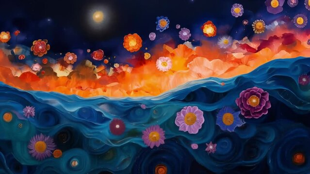 A painting of the night sky where the stars are rep by floating orbs of light in various shades and intensities representing the auras of all living beings on Earth.