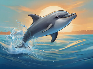 dolphin jumping out of water cartoon concept art happy dolphin jumping with sunset ocean