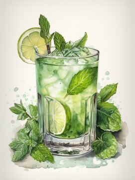 Glass of mojito with ice