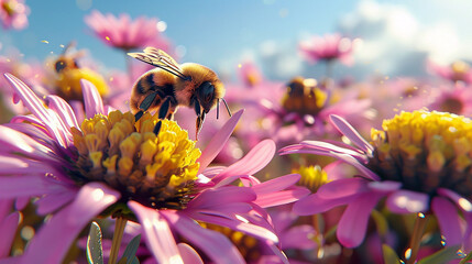 flowery meadow and bees. AI generative. - 770670112