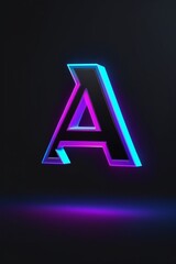 Letter A with neon light isolated on a dark background