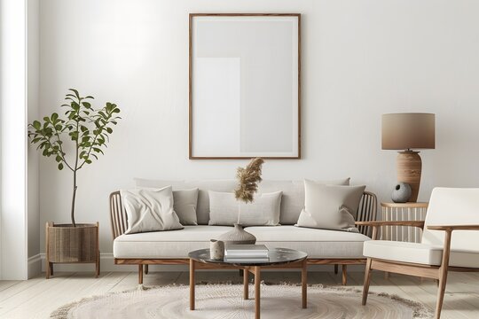 Minimalist and neutral mid-century modern living room