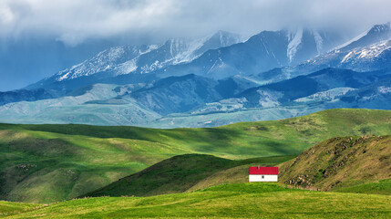 Lonely house on a picturesque high mountain plateau