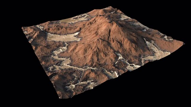 3D rendering of the terrain consists of mountains and streams. Transparent alpha channel background.