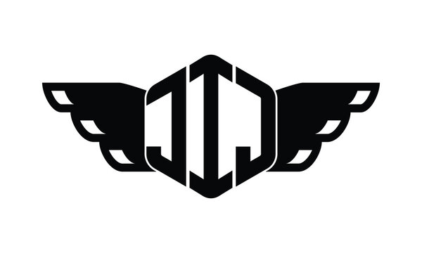 JIJ polygon wings logo design vector template.