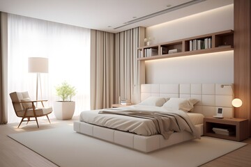 Fototapeta premium Modern White Bedroom Elegant in Ivory HD Bright