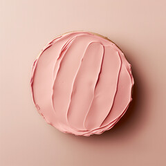 Top view of pink cake on pink background. Minimal concept.