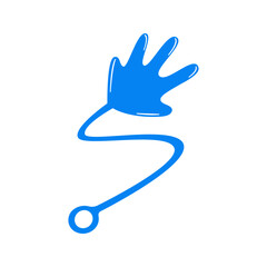 Blue sticky hand. Hand drawn vector illustration. 80s - 90s concept.