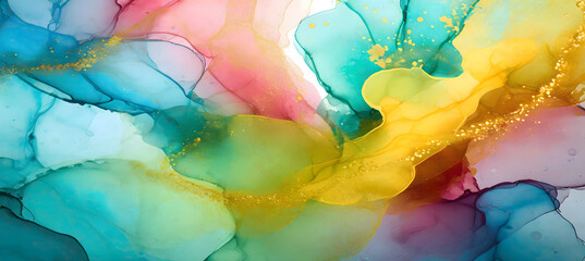 Stylish colorful liquid in alcohol ink texture background. Bright splash. Generative AI.