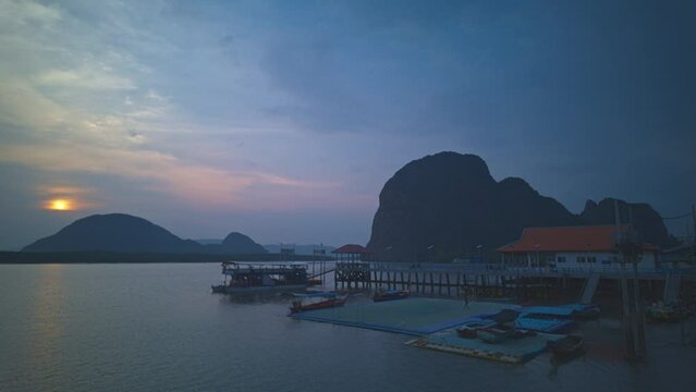 Time lapse Imagine a beautiful sky at sunset.
Football field on a floating platform at Panyee Island The field is made of plastic.
stunning aerial view of the beautiful Phang Nga Bay