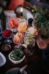 Vertical shot of assorted fresh vegetables and fruits table