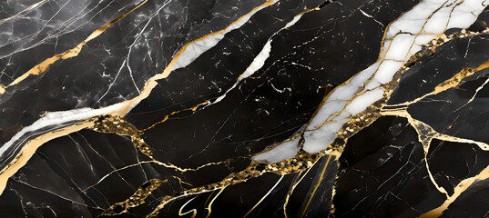 Textured of the black marble background. Gold and white patterned natural of dark gray marble. Generative AI.
