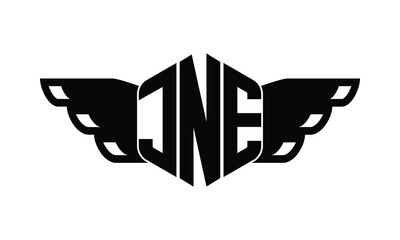 JNE polygon wings logo design vector template.