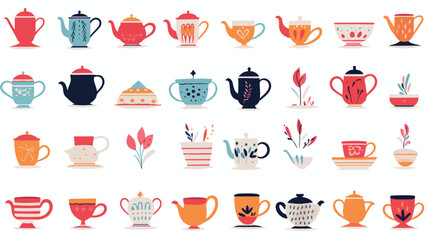 Estores personalizados para cocina con tu foto Hand drawn teapot and cup collection. Doodle tea cu