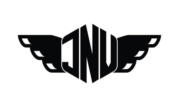 JNV polygon wings logo design vector template.