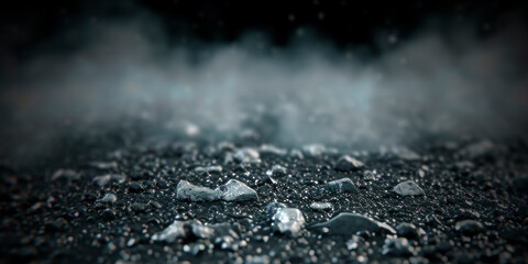 Close up view of asphalt texture with smoky mist adding a sense of mystery. Urban design element....