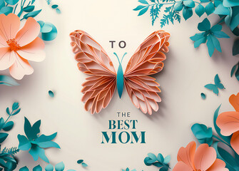 Best Mom background with flowers and butterflies
