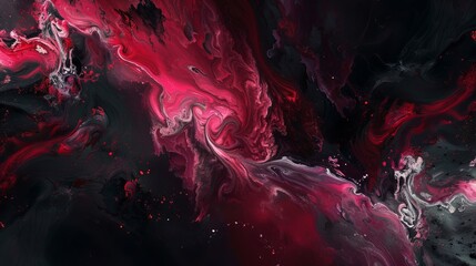 A broad background with deep crimson and black tones, creating a dramatic and abstract visual experience