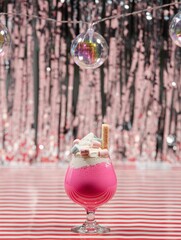 Closeup of a vibrant  fresh cocktail on a surface with a colorful background - obrazy, fototapety, plakaty