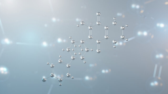 atovaquone molecular structure, 3d model molecule, antimicrobial medication, structural chemical formula view from a microscope
