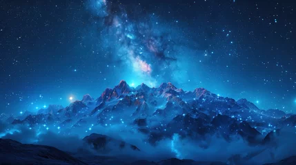 Fotobehang snow-capped mountain peaks under a starry sky with the Milky Way visible © Aleksandra Ermilova