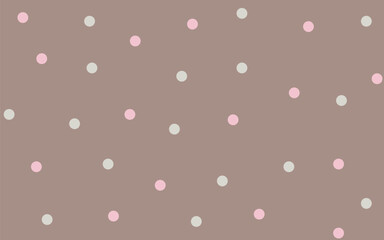 Beige and pink polka dots on a coffee background. Seamless pattern. Background for paper, cover, fabric, textile, dishes, interior decor.