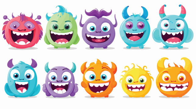 Happy funny monsters. Cute toothy monster and alien