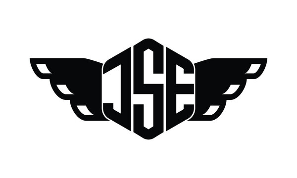 JSE polygon wings logo design vector template.