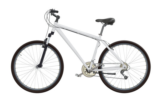 White bicycle with black leather saddle and handles. Png clipart isolated on transparent background