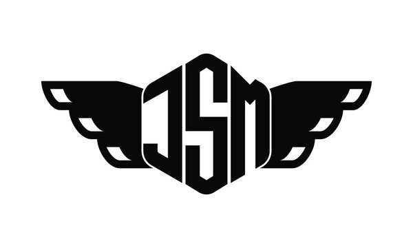 JSM polygon wings logo design vector template.
