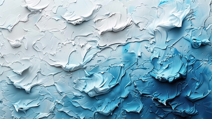 textured pictorial surface that combines shades of blue and white, creating associations with waves or icy patterns - obrazy, fototapety, plakaty