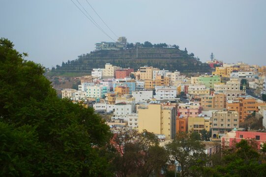 Scenic view of a residential hillside seen from Green Mountain in Abha, Saudi Arabia