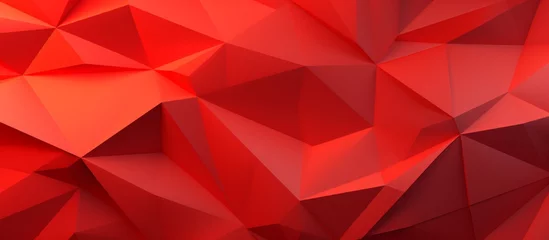 Plexiglas foto achterwand A creative arts event showcasing a red background with a geometric pattern of triangles in magenta and carmine shades, creating a symmetrical petallike design © AkuAku