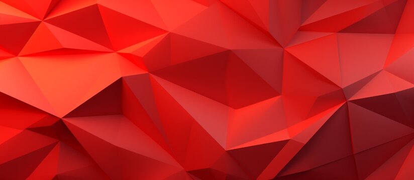 A creative arts event showcasing a red background with a geometric pattern of triangles in magenta and carmine shades, creating a symmetrical petallike design