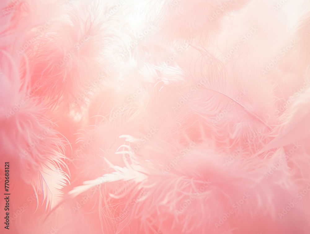 Poster soft pink feathers filling the frame, shot in a high-key style, on a bright background, evoking a se